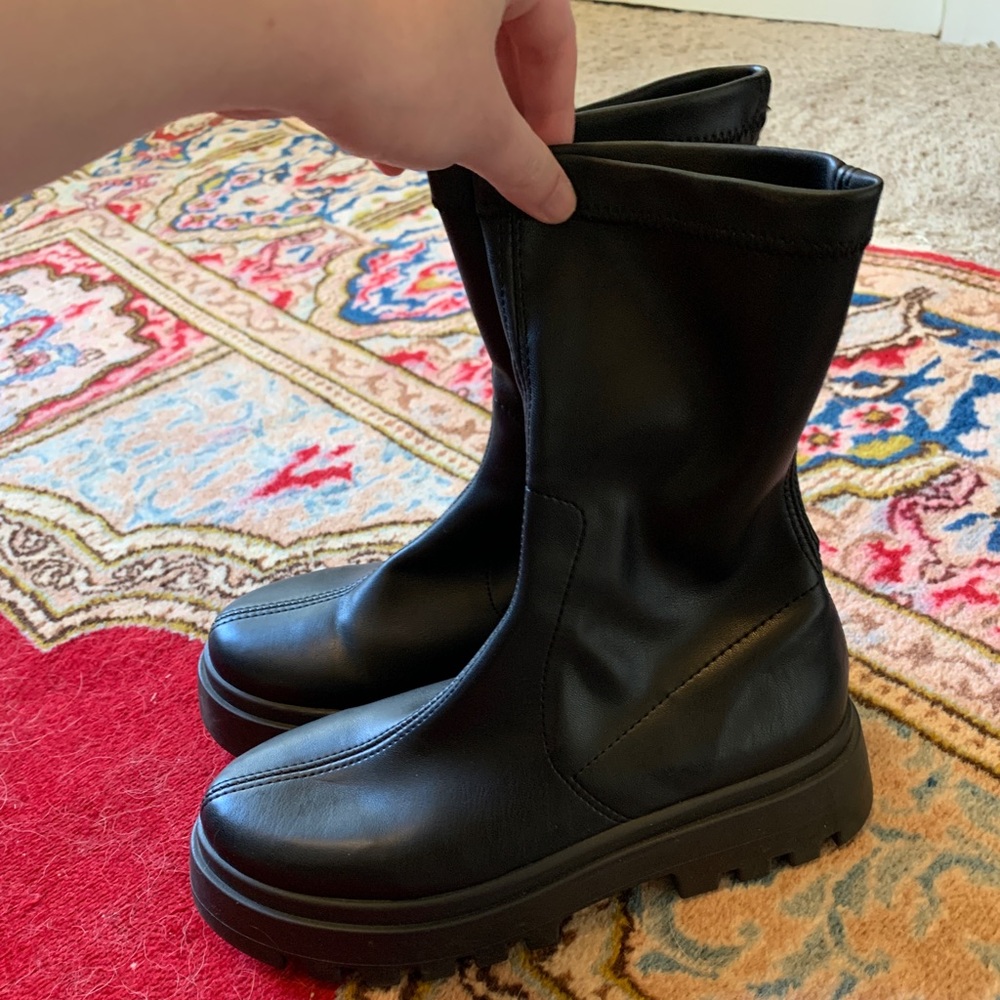 Black platform sock boots